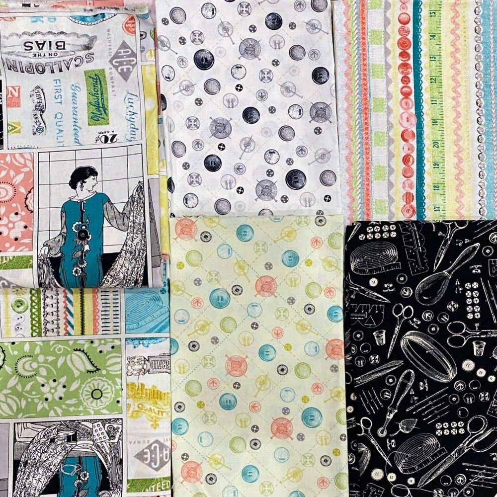 6 PC Cotton Fabric Dressmaking Collection Vintage Notions Amy Barickman Sewing